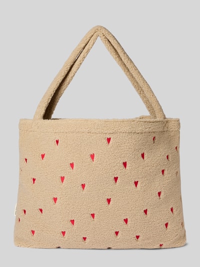 STUDIO NOOS Torba tote z wyhaftowanym motywem na całej powierzchni model ‘Mom’ Piaskowy 4