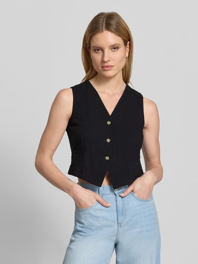 VERO MODA Regular Fit Leinenweste aus Baumwoll-Leinen-Mix Modell 'CAIA' Black 4