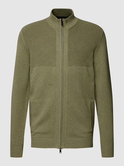 Christian Berg Men Strickjacke aus Baumwolle mit gerippten Abschlüssen Olivgrün meliert 2