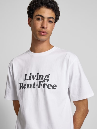 REVIEW T-Shirt mit geripptem Rundhalsausschnitt Weiss 3