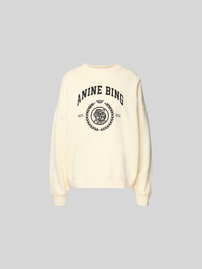 Produktfoto, Oversized Sweatshirt mit Logo-Print von Anine Bing aus Reine Baumwolle in Creme mit Rundhalsausschnitt und elastischen Abschlüssen, Rückenlänge 61 cm bei Größe S, Oversized-Fit.