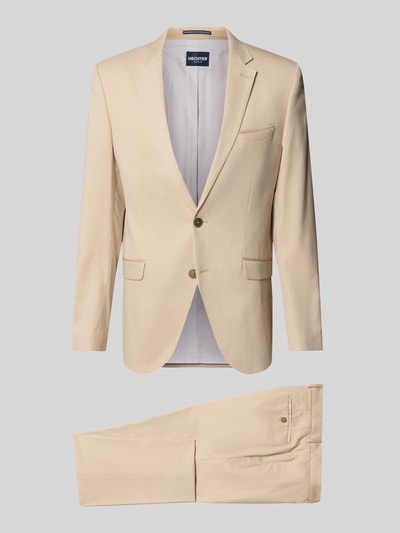 Produktfoto, Regular Fit Anzug mit Viskose-Anteil von HECHTER PARIS in Beige, glatte Textur, Doppelknopfleiste, Reverskragen, Paspeltaschen