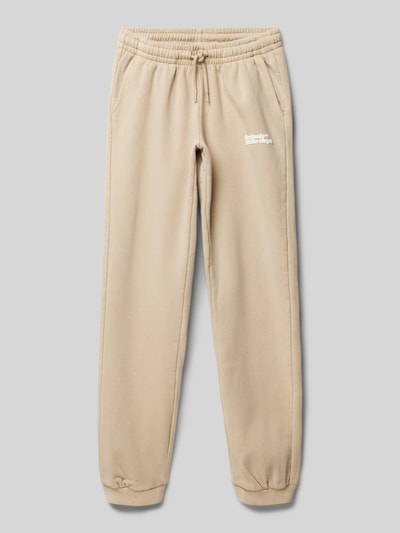 Jack & Jones Regular Fit Sweatpants mit Label-Print Modell 'VERMONT' Beige 1