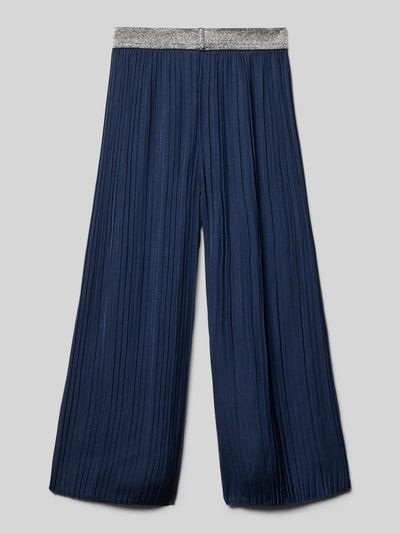 Produktfoto, Regular Fit Weite Hose mit elastischem Bund von s.Oliver RED LABEL in Dunkelblau, glänzendem Stoff, strukturierte Oberfläche, unifarben, elastischer Bund aus Effektgarn