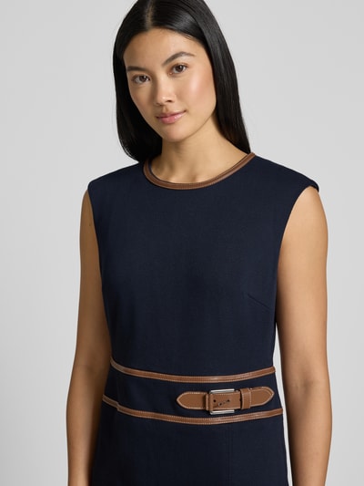 Lauren Ralph Lauren Knielange kokerjurk met ronde hals, model 'KIRENA' Marineblauw - 3