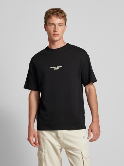 Jack & Jones Oversized T-shirt met geribde ronde hals, model 'NOTO' Zwart - 4