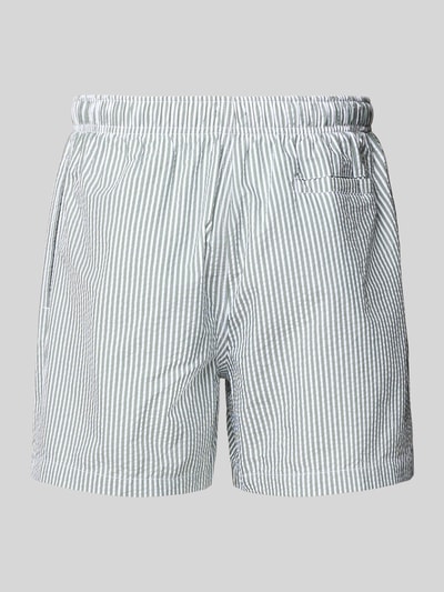 Produktfoto, Badehose mit elastischem Bund und Tunnelzug von MCNEAL aus Baumwoll-Mix im Regular-Fit mit Label-Stitching, feines Streifenmuster, glatte Textur.