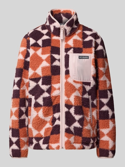 Produktfoto, Regular Fit Jacke mit Stehkragen von Columbia für Damen, kolorowy polar z geometrią, krój regular fit, kieszenie napoleonka i wpuszczane, zamek błyskawiczny, długość pleców w rozmiarze S: 61 cm, szerokość ramion w rozmiarze S: 39 cm, szerokość w biuście w rozmiarze S: 49 cm, długość rękawa w rozmiarze S: 63 cm
