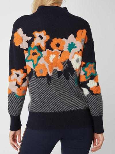 Marc O'Polo Pullover mit eingestrickten Blumen Marine 5