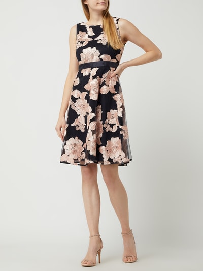 Christian Berg Cocktail Cocktailkleid mit floralen Stickereien Marine Melange 1