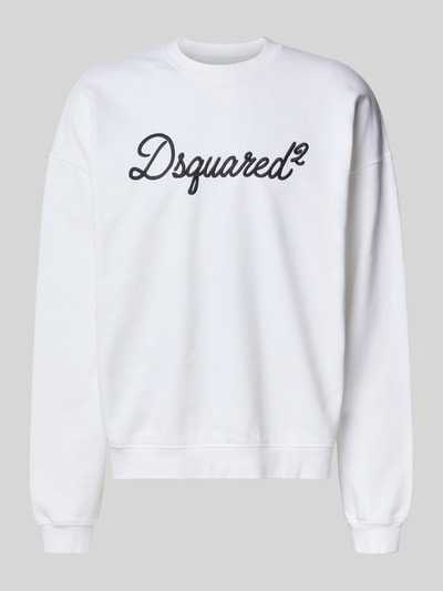Produktfoto, wit sweatshirt uit puur katoen van Dsquared2 met relaxed fit, opstaande kraag, labeldetail, elastische boorden, ruglengte maat M 67 cm