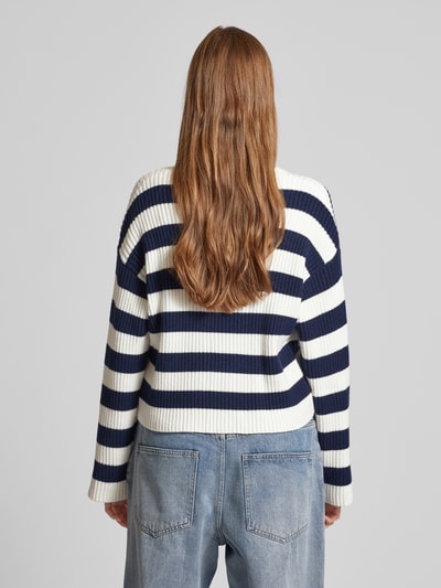 Review Gebreide pullover met geribde ronde hals Marineblauw - 5