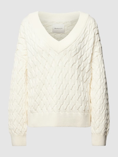 Gant Gebreide pullover met V-hals Ecru - 2