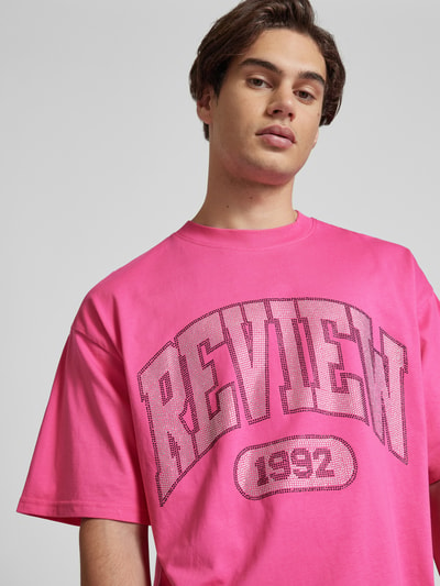 REVIEW Oversized T-shirt met labelprint Felroze - 3