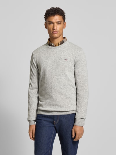 Gant Strickpullover aus reiner Lammwolle mit gerippten Abschlüssen Mittelgrau Melange 4