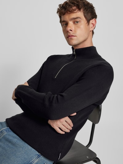 Only & Sons Regular fit gebreide pullover met opstaande kraag, model 'PHIL' Donkerblauw - 3