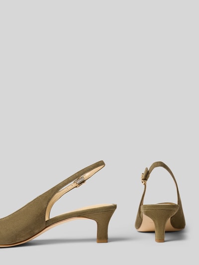 Produktfoto, Slingbacks aus echtem Leder Modell 'AMARA' von MICHAEL Michael Kors in Oliv, spitz zulaufend, Pfennigabsatz, glatte Sohle
