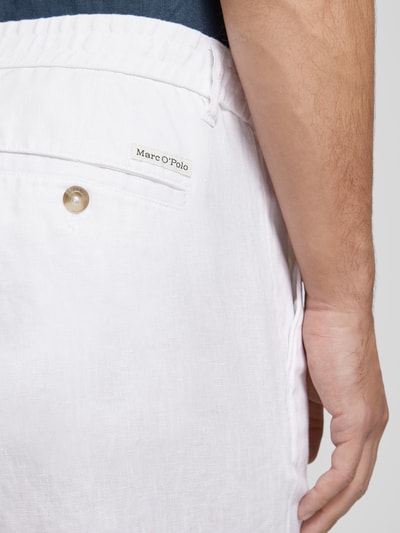 Marc O'Polo Regular fit korte linnen broek met riemlussen Wit - 3