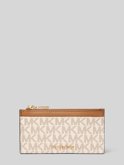 Productfoto, portemonnee met logodetail Model 'Jet Set' van MICHAEL Michael Kors in beige met all-over logoprint, steekvak, hoofdvak met ritssluiting