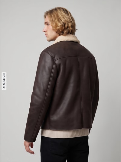 ONLY & SONS Kunstlederjacke mit Shearlingkragen Schoko 5
