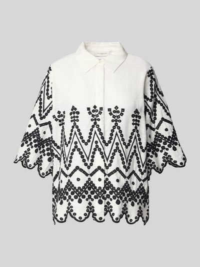 Copenhagen Muse Bluzka z haftami i krytą listwą guzikową Złamany biały 2