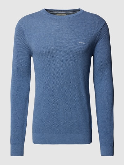 Gant Gebreide pullover met labelstitching Oceaanblauw gemêleerd - 2