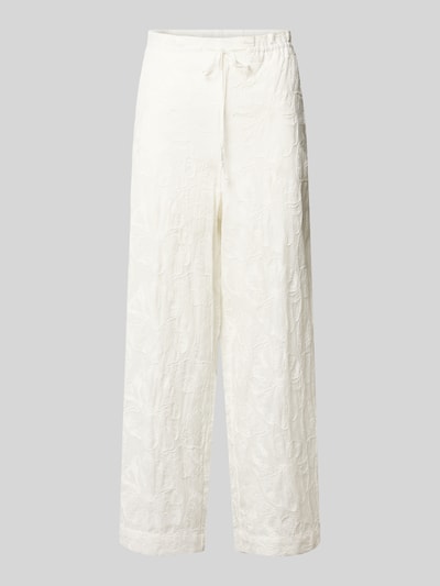 Produktfoto, Wide Fit Stoffhose mit floralem Allover-Design von Mango aus reiner Baumwolle in Weiß, elastischer Bund mit Tunnelzug, florale Musterstruktur