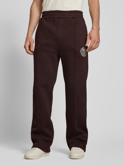 PROHIBITED Sweatpants met elastische band, model 'Camden' Donkerbruin - 4