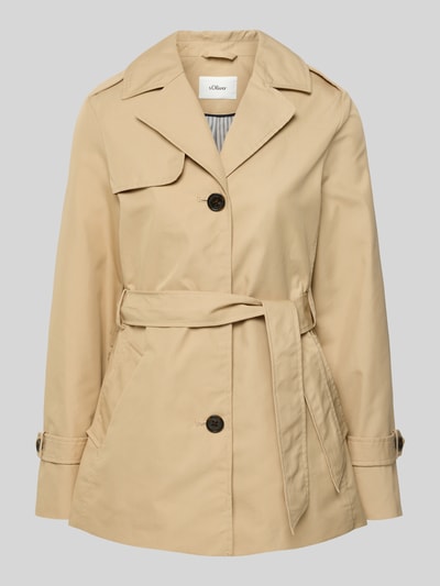 Produktfoto, Regular Fit Trenchcoat aus Baumwoll-Mix von s.Oliver RED LABEL w kolorze beżowym, krój regular fit, pasek w talii, bawełniany twill, wodoodporny
