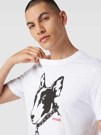 HUGO T-Shirt mit Rundhalsausschnitt und Motiv-Print Weiss 3