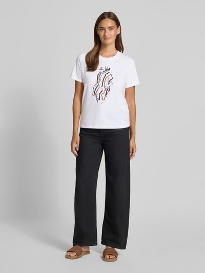 COMMA Regular Fit T-Shirt mit Motiv-Print Offwhite 1