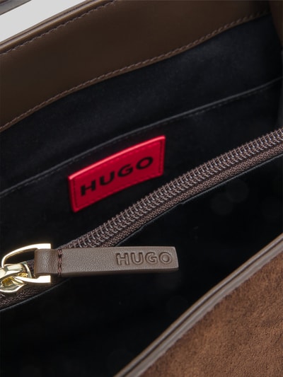 HUGO Henkeltasche in Velours-Optik mit Leder-Anteil Dunkelbraun 5