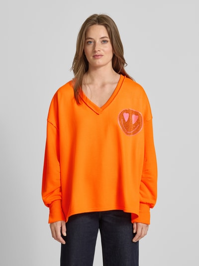 miss goodlife Bluza o kroju oversized z mieszanki bawełny z obszyciem kamieniami stras Pomarańczowy 4