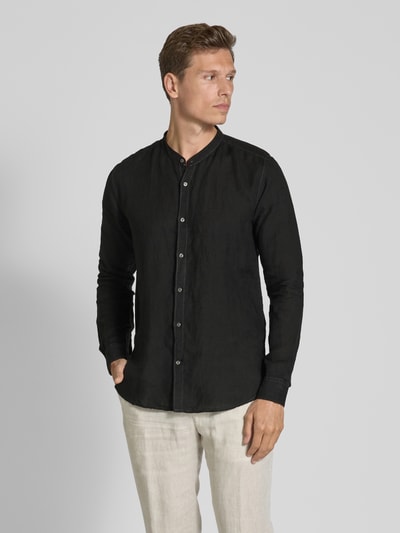 FIL NOIR Regular Fit Businesshemd aus reinem Leinen Modell 'ANCONA' Black 4