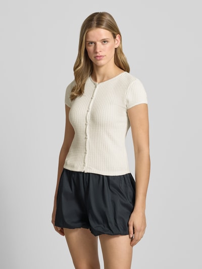 REVIEW Slim Fit T-Shirt mit durchgängiger Knopfleiste Modell 'AJOUR' Offwhite 4