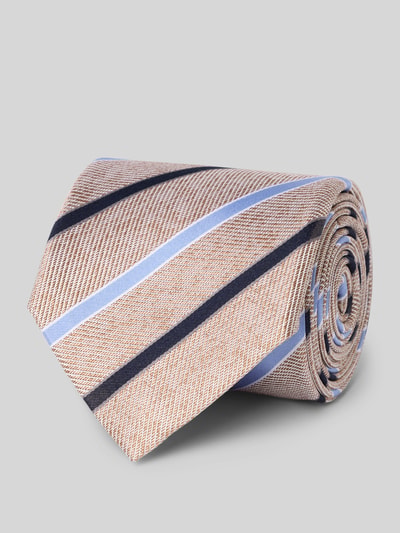 Produktfoto, Krawatte aus reiner Seide von OLYMP in Beige mit blauen und schwarzen Streifen, feine gewebte Textur, Herren Krawatte