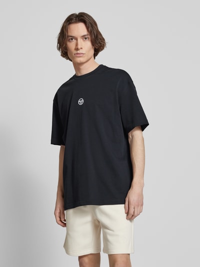SERGIO TACCHINI T-shirt met labelstitching, model 'SIMBA' Zwart - 4