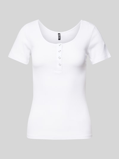 Pieces Slim Fit T-Shirt aus Baumwoll-Mix mit kurzer Druckknopfleiste Modell 'KITTE' Weiss 2