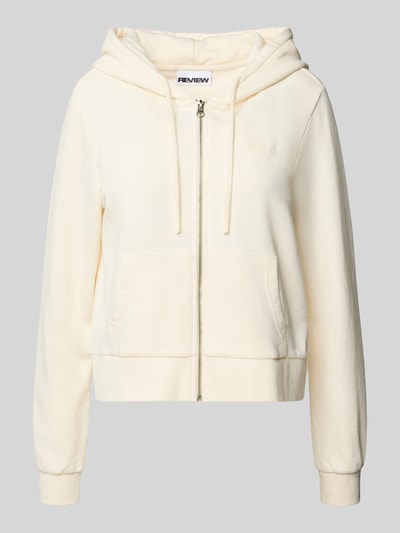 REVIEW Sweatjacke mit Label-Stitching Offwhite 2
