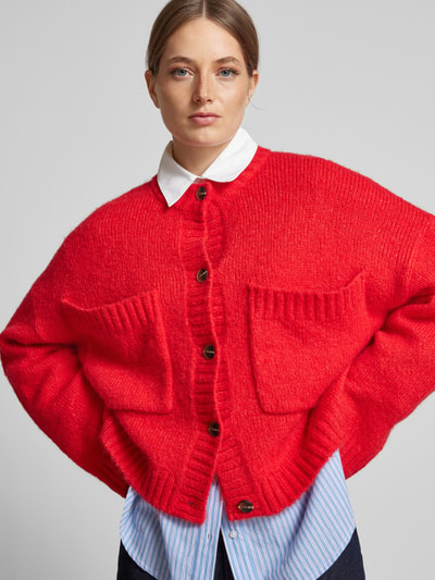 Jake*s Casual Oversized gebreid jack met wol en knoopsluiting Rood - 3