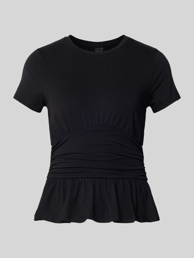 Gina Tricot T-shirt z prążkowanym okrągłym dekoltem Czarny 2