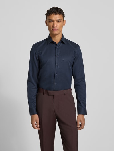 Jake*s Super slim fit zakelijk overhemd van Two Ply met kentkraag Marineblauw - 4