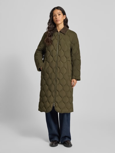 Jake*s Casual Gewatteerde lange jas met tweewegsritssluiting en steekzakken Olijfgroen - 4