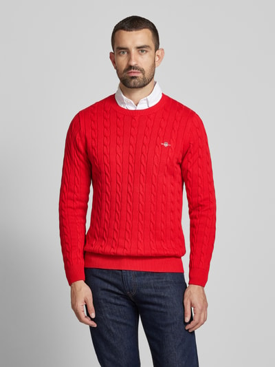 Gant Strickpullover mit Zopfmuster Rot 4