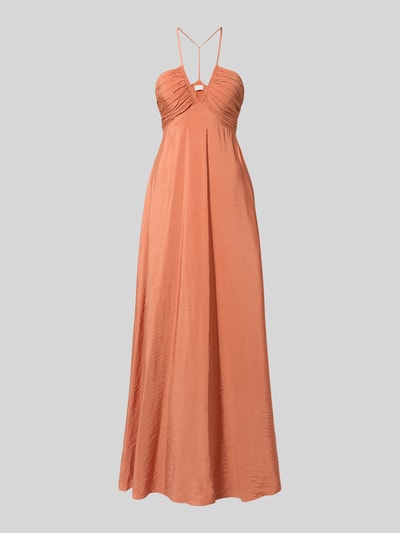 Produktfoto, Neckholder-Abendkleid aus Viskose-Mix mit Raffungen von Jake*s Cocktail, kolor brzoskwiniowy, linia a, długa sukienka, dekolt w serek, marszczenia, mieszanka wiskozy, długość tyłu w rozmiarze 36: 135 cm, szerokość w rozmiarze 36: 34 cm