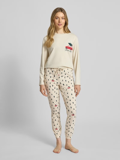 Jake*s Casual Pyjama-Hose mit elastischem Bund und Tunnelzug Ecru 1