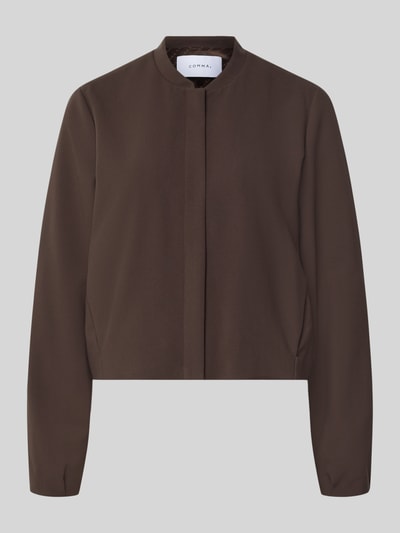 Produktfoto, Blouson mit Viskose-Anteil von COMMA in Braun, lockere Passform, Stehkragen, elastische Ärmelabschlüsse, glatte Textur.