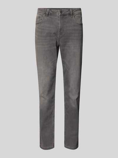 Produktfoto, Bequeme Slim Fit Jeans in grauer Waschung und Five-Pocket-Design von REVIEW, Baumwoll-Mix mit Stretch-Anteil, schlanke Passform.