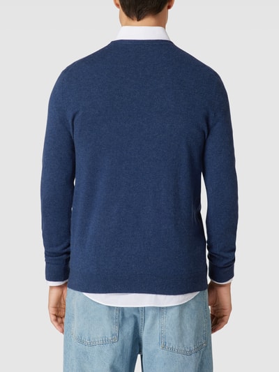 Christian Berg Men Kaschmir Pullover mit geripptem Rundhalsausschnitt Metallic Blau meliert 5