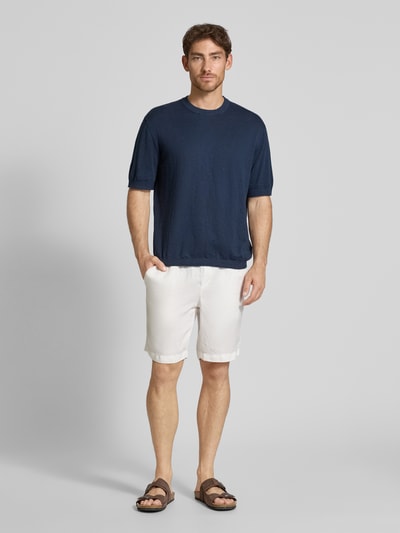 SELECTED HOMME Regular fit gebreid shirt van een mix van katoen en linnen, model 'BERG SUN' Marineblauw - 1